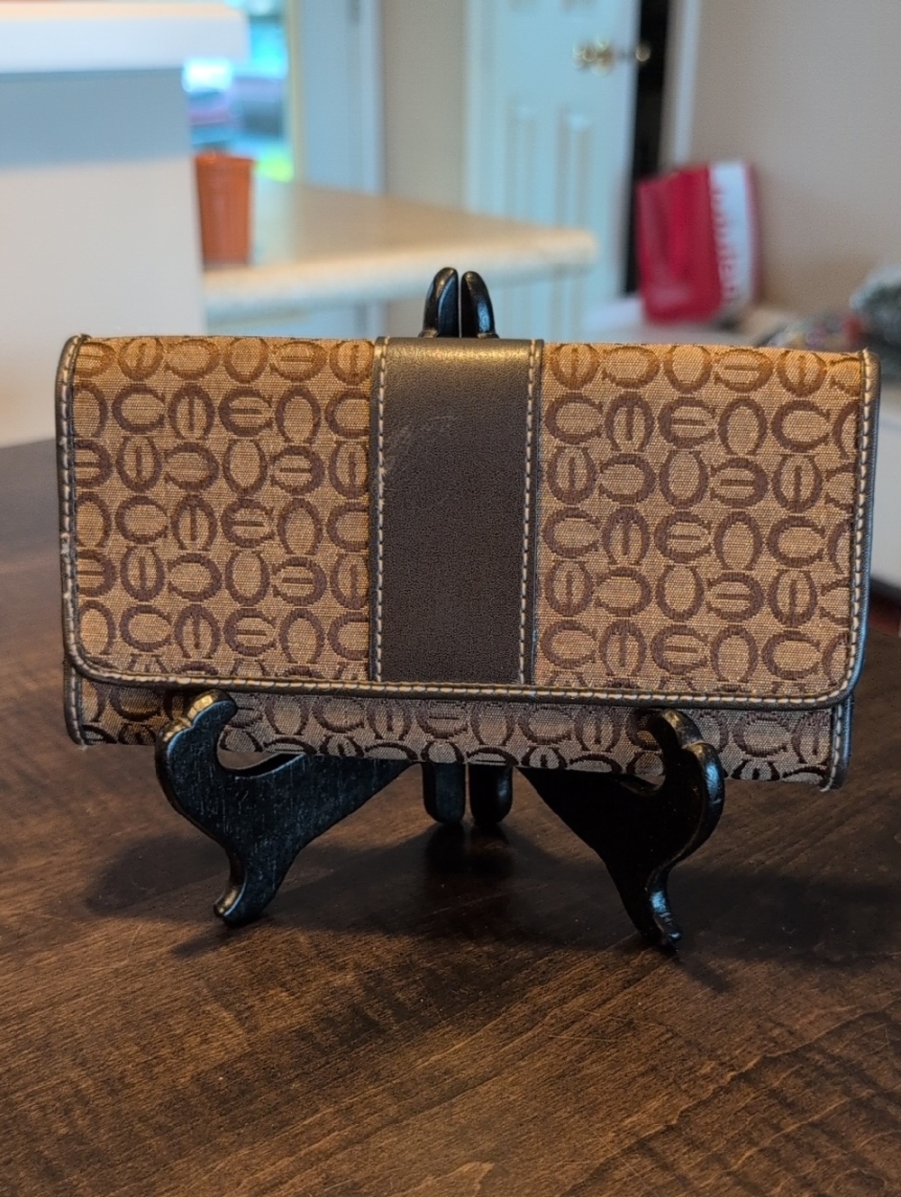 Brown Monogram Continental Wallet with Center Leather Accent